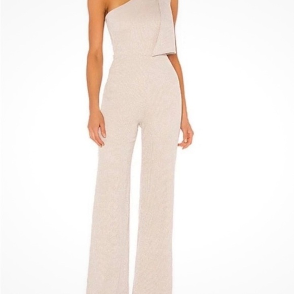Lovers + Friends Pants - NWT Lovers and Friends Elegant Silver metallic One-Shoulder Jumpsuit